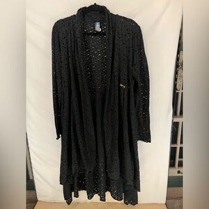 NOBLU Women’s Black Holey Waterfall Open Front Long Jacket Size M